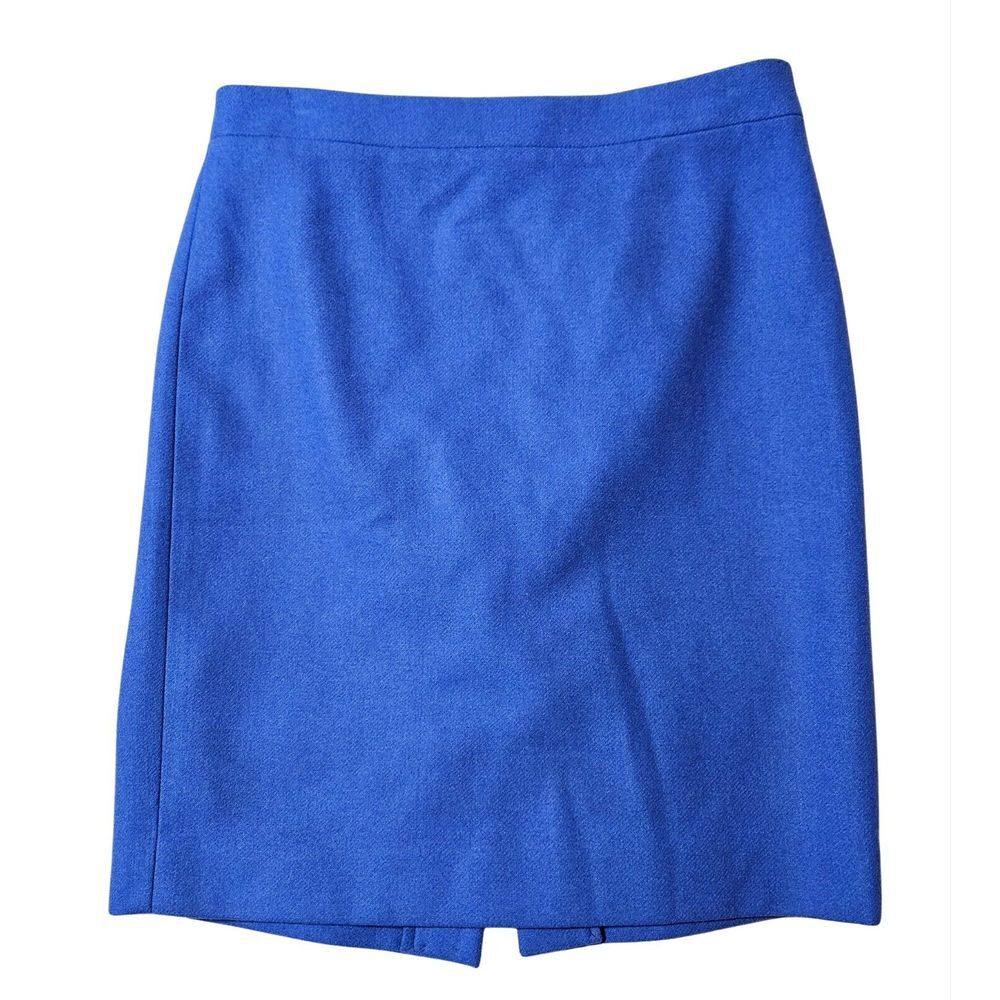 J Crew The Pencil Skirt Wool Blue‎ Women's Size 8
